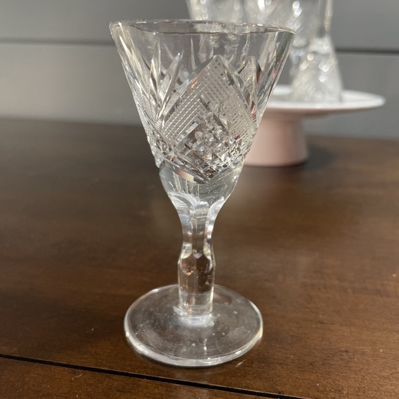 Crystal glass DIAMOND & STARBURST CORDIAL GLASSES SET OF 6 henryk szlufiernia - Picture 3 of 12